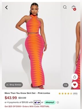Fashion Nova Pink & Orange Chevron Maxi Skirt